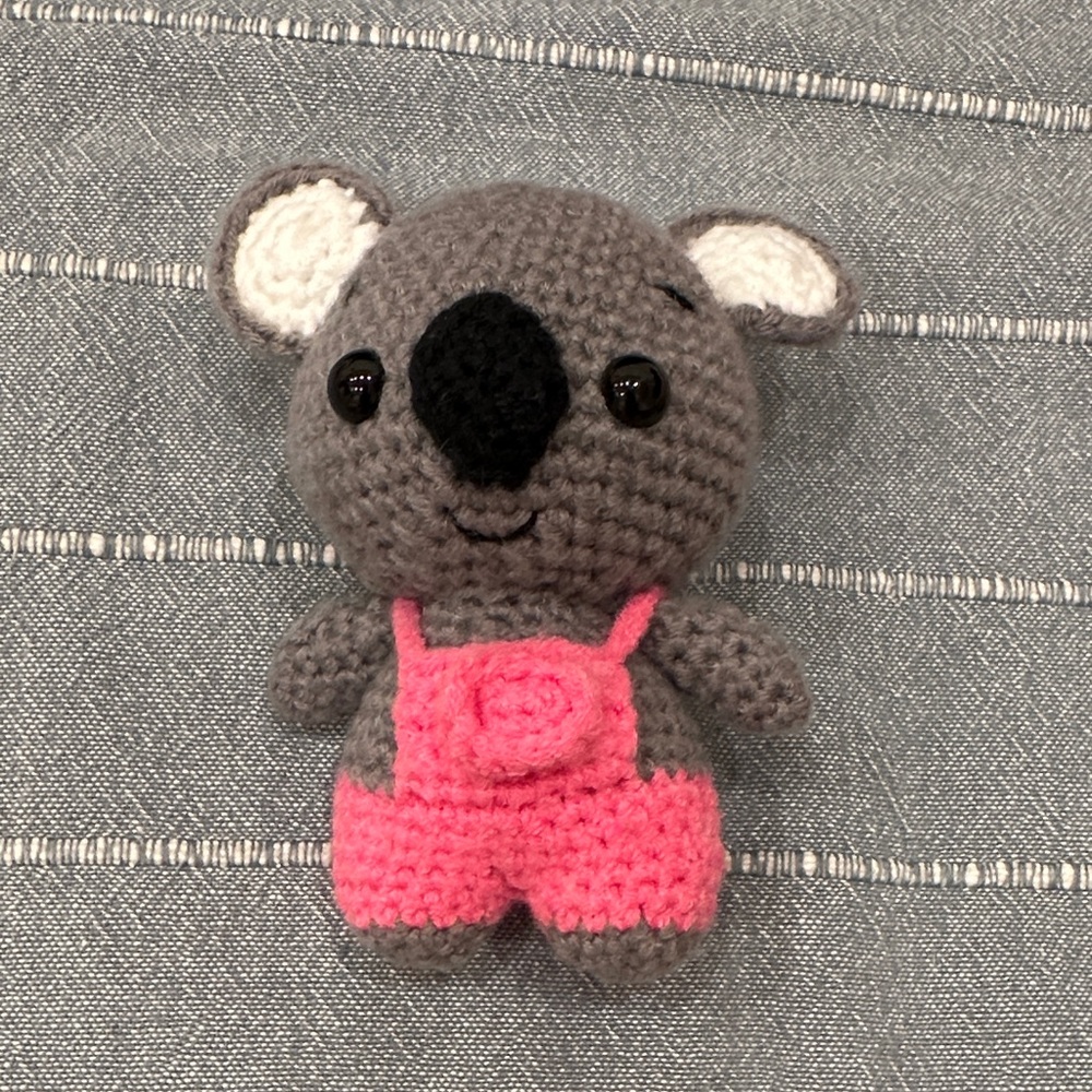 Handmade Crochet Koala Plush Toy Amigurumi - Gray and Pink
